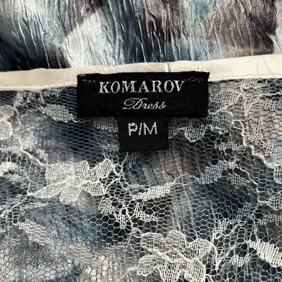 Komarov Satin Crinkle Stretch Floral Lace Maxi Dress Sz MP Whimsy Fairy Coquette - Picture 12 of 13